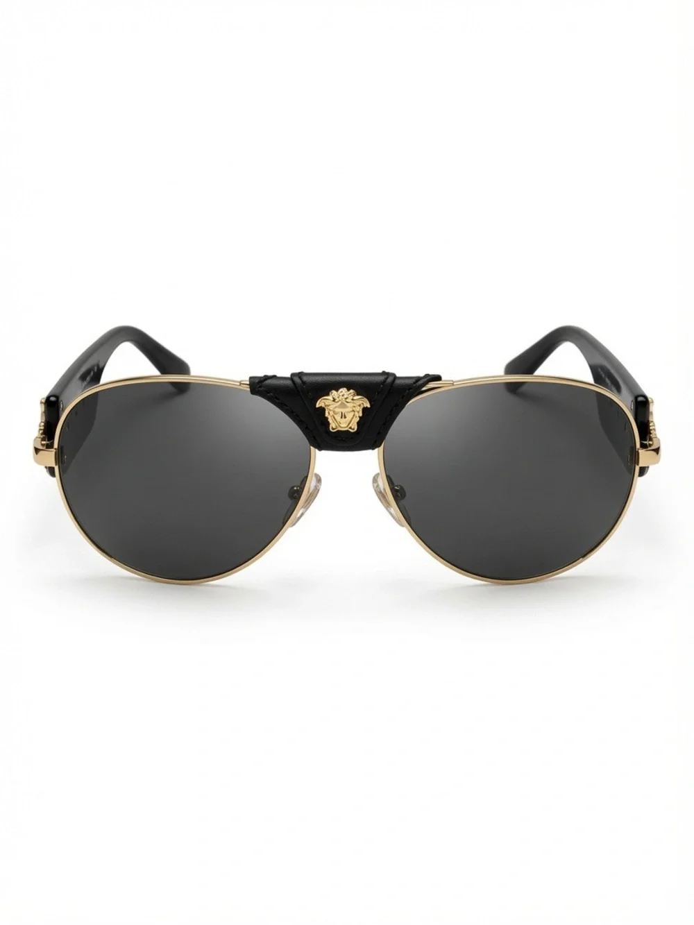 Versace sunglasses VE2150-Q (gold/black aviators with leather Medusa bridge)
